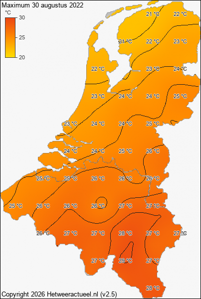 Maximum temperatuur 30 augustus 2022
