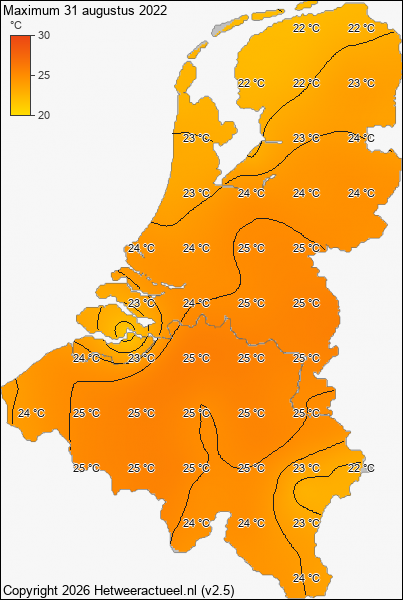Maximum temperatuur 31 augustus 2022