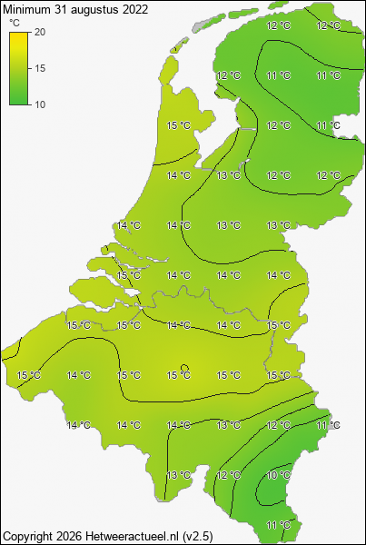 Minimum temperatuur 31 augustus 2022