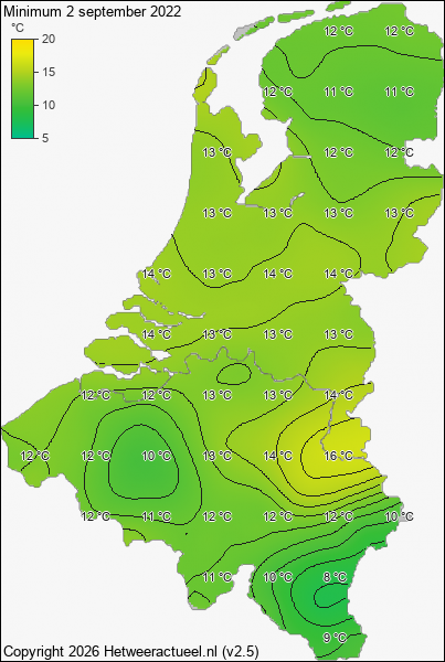 Minimum temperatuur 2 september 2022