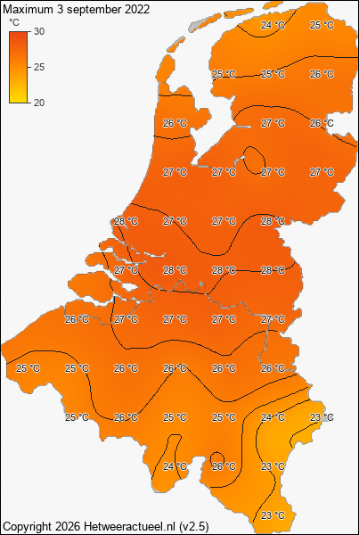 Maximum temperatuur 3 september 2022