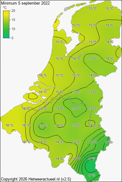 Minimum temperatuur 5 september 2022
