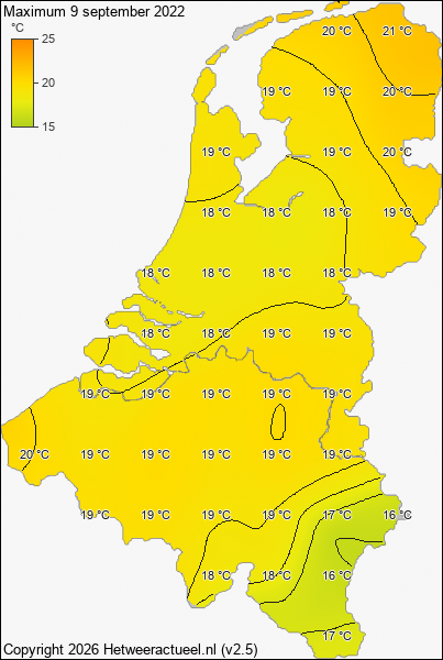 Maximum temperatuur 9 september 2022