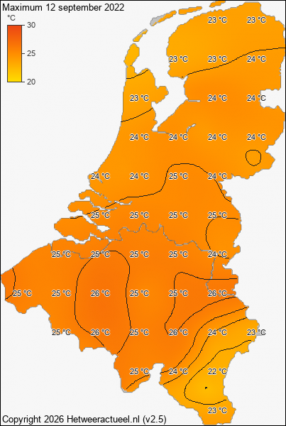 Maximum temperatuur 12 september 2022