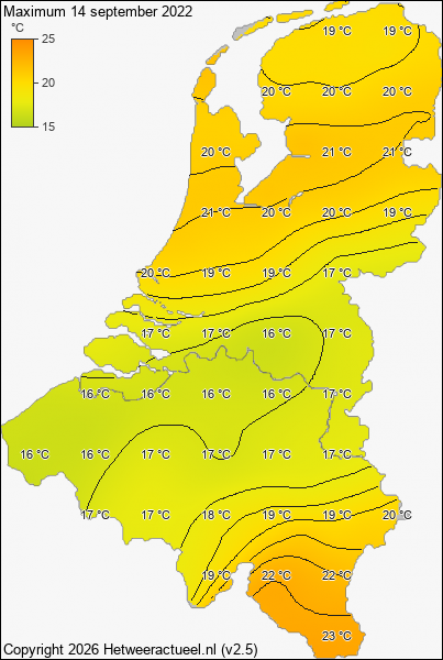 Maximum temperatuur 14 september 2022