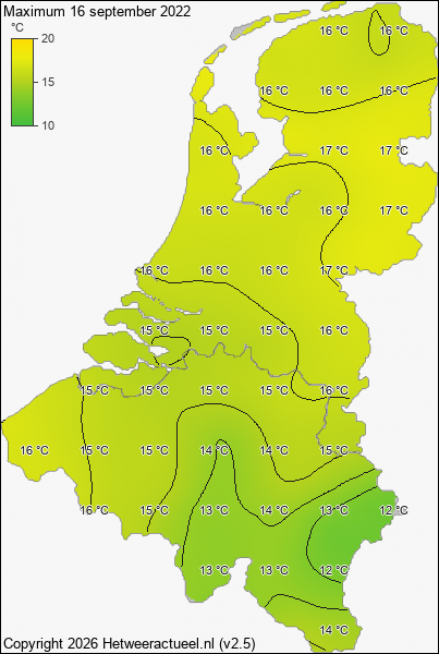Maximum temperatuur 16 september 2022