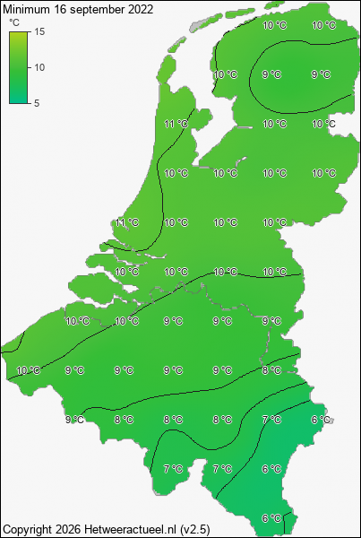 Minimum temperatuur 16 september 2022
