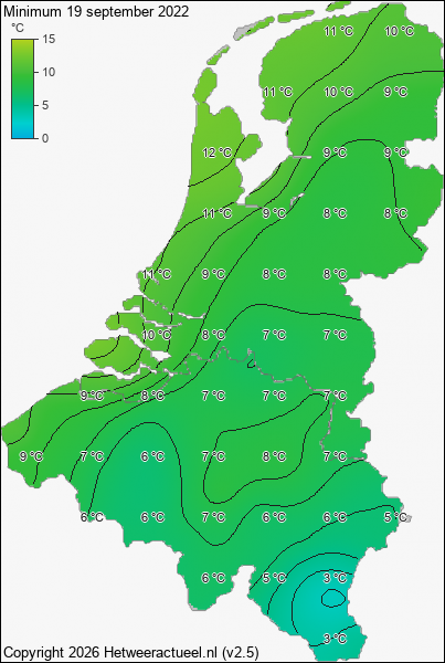 Minimum temperatuur 19 september 2022