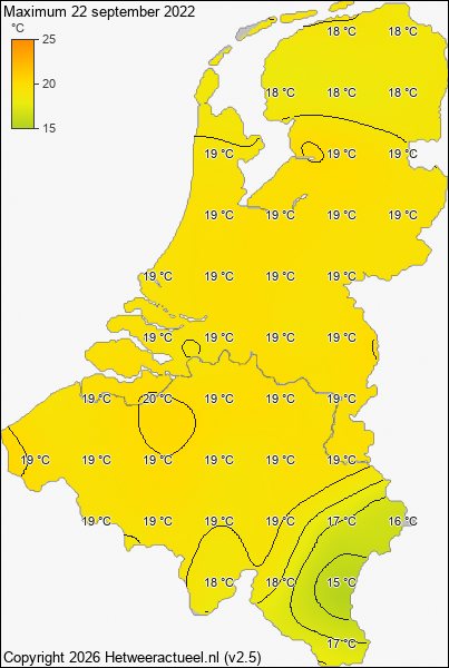 Maximum temperatuur 22 september 2022