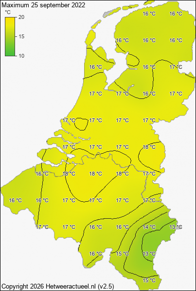 Maximum temperatuur 25 september 2022