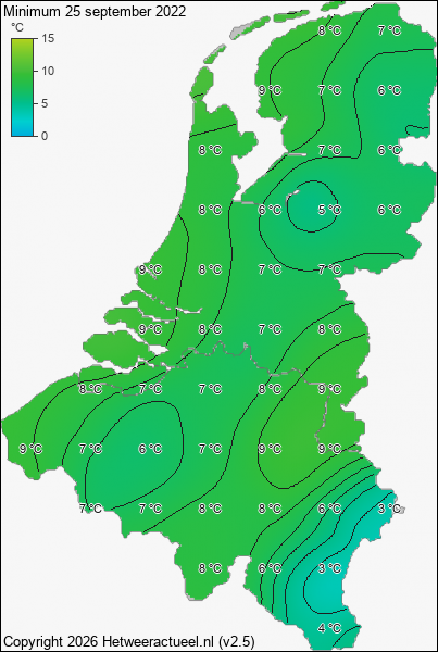 Minimum temperatuur 25 september 2022