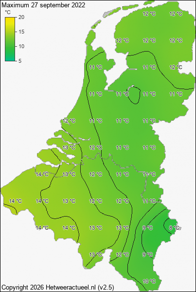 Maximum temperatuur 27 september 2022