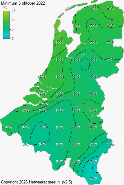 Minimum temperatuur 3 oktober 2022