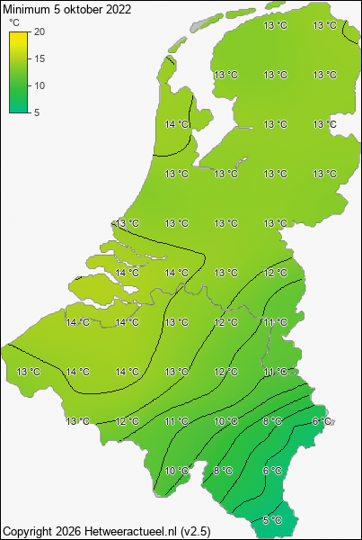 Minimum temperatuur 5 oktober 2022