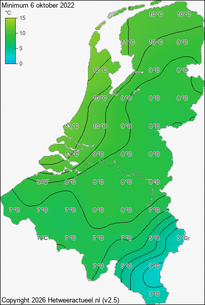 Minimum temperatuur 6 oktober 2022