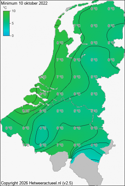 Minimum temperatuur 10 oktober 2022