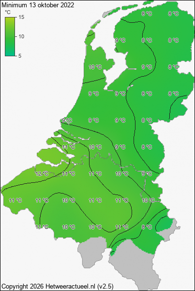 Minimum temperatuur 13 oktober 2022