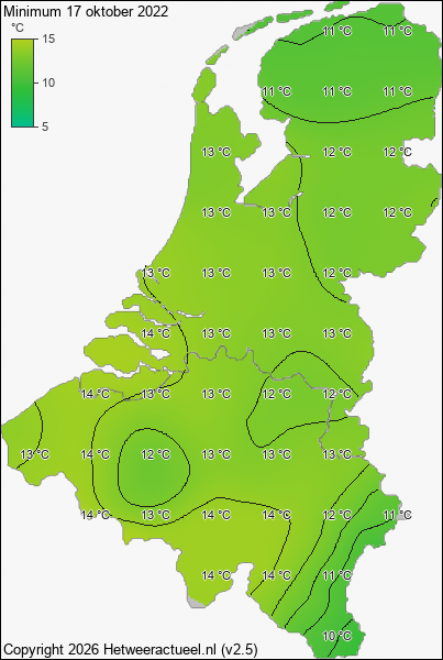 Minimum temperatuur 17 oktober 2022