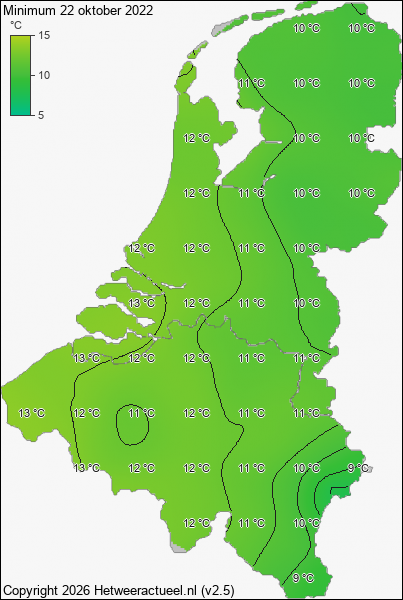 Minimum temperatuur 22 oktober 2022