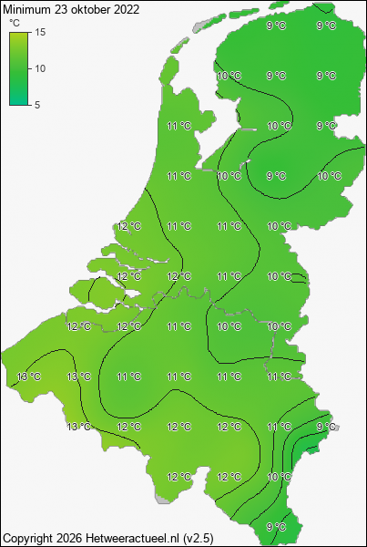 Minimum temperatuur 23 oktober 2022