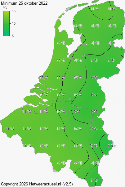 Minimum temperatuur 25 oktober 2022