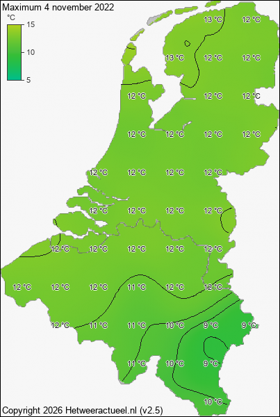 Maximum temperatuur 4 november 2022