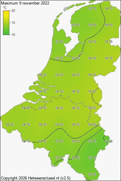 Maximum temperatuur 9 november 2022