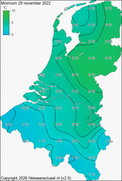 Minimum temperatuur 29 november 2022