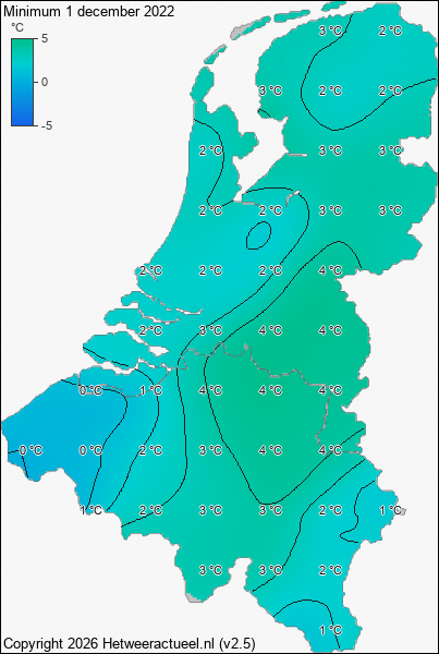 Minimum temperatuur 1 december 2022