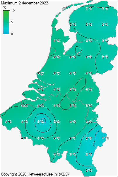 Maximum temperatuur 2 december 2022