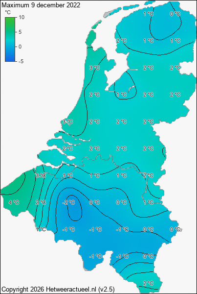 Maximum temperatuur 9 december 2022