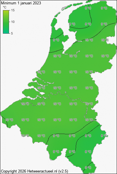 Minimum temperatuur 1 januari 2023