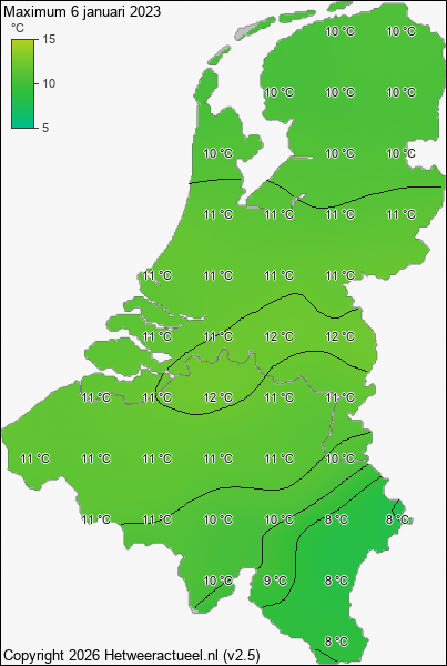 Maximum temperatuur 6 januari 2023