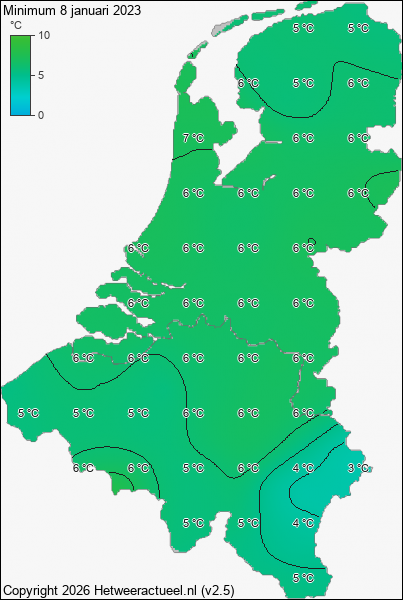 Minimum temperatuur 8 januari 2023