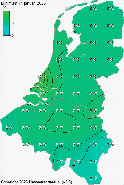 Minimum temperatuur 14 januari 2023