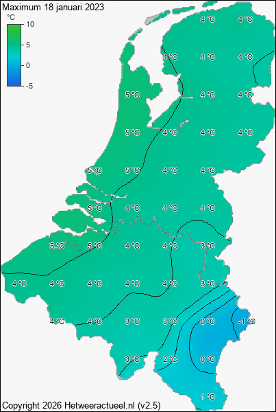 Maximum temperatuur 18 januari 2023