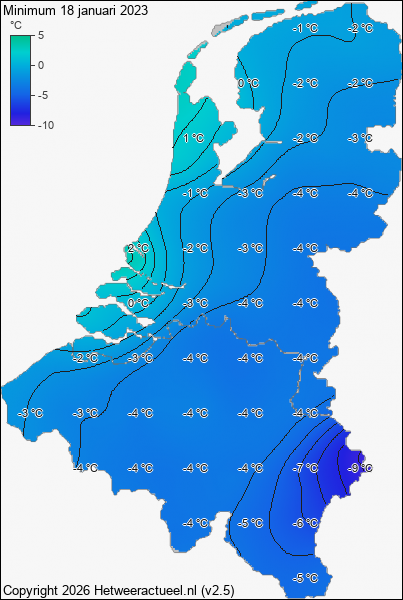 Minimum temperatuur 18 januari 2023