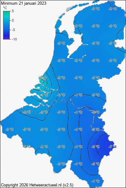 Minimum temperatuur 21 januari 2023