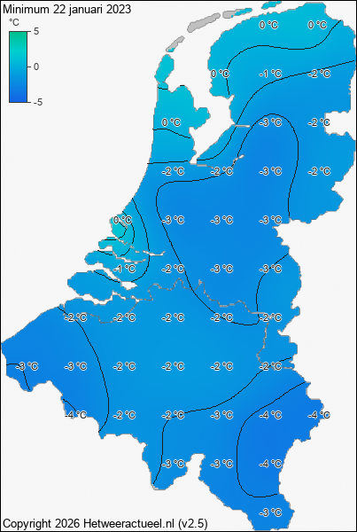 Minimum temperatuur 22 januari 2023