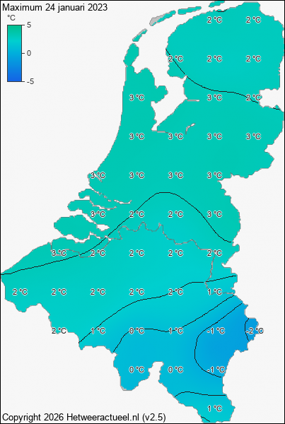 Maximum temperatuur 24 januari 2023