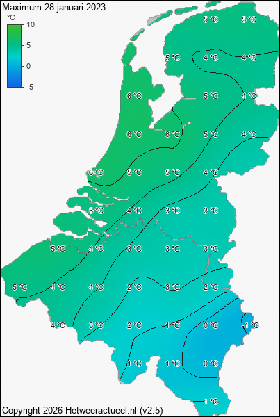 Maximum temperatuur 28 januari 2023