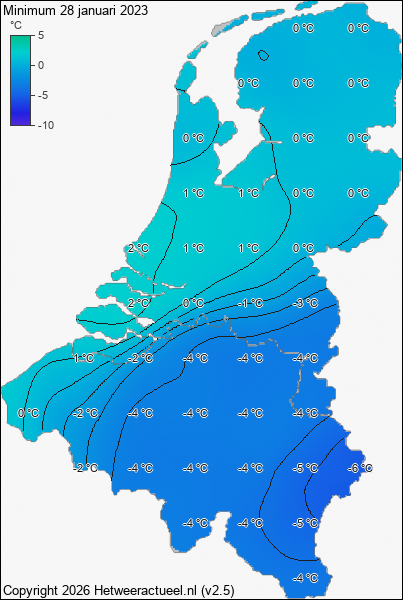 Minimum temperatuur 28 januari 2023