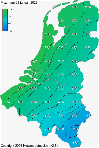 Maximum temperatuur 29 januari 2023