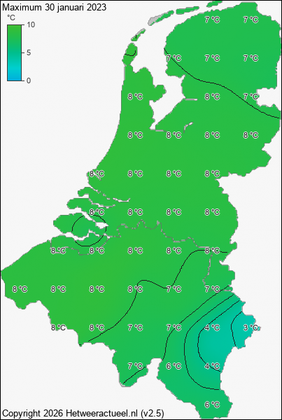 Maximum temperatuur 30 januari 2023