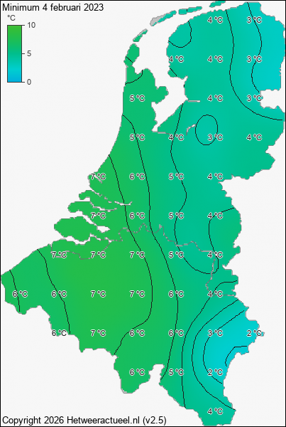 Minimum temperatuur 4 februari 2023