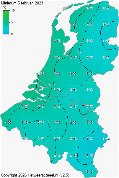 Minimum temperatuur 5 februari 2023