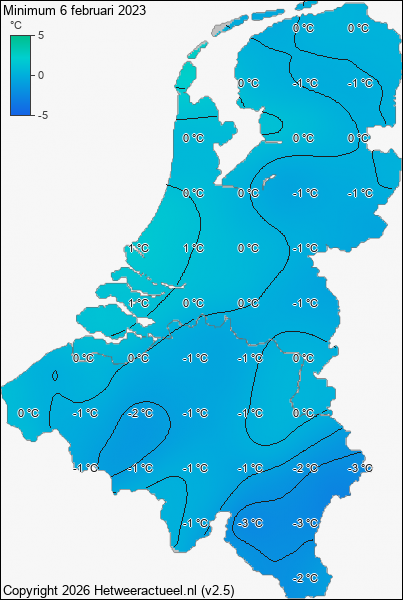 Minimum temperatuur 6 februari 2023