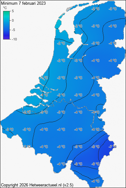 Minimum temperatuur 7 februari 2023