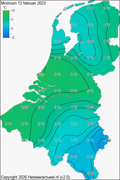 Minimum temperatuur 12 februari 2023