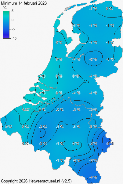 Minimum temperatuur 14 februari 2023